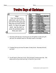 12 Days of Christmas Story Problems