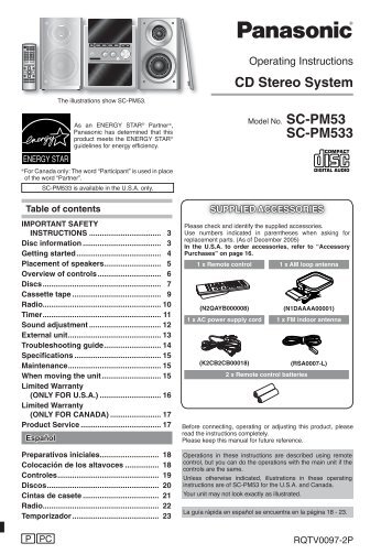 CD Stereo System SC-PM533 - Operating Manuals for Panasonic ...