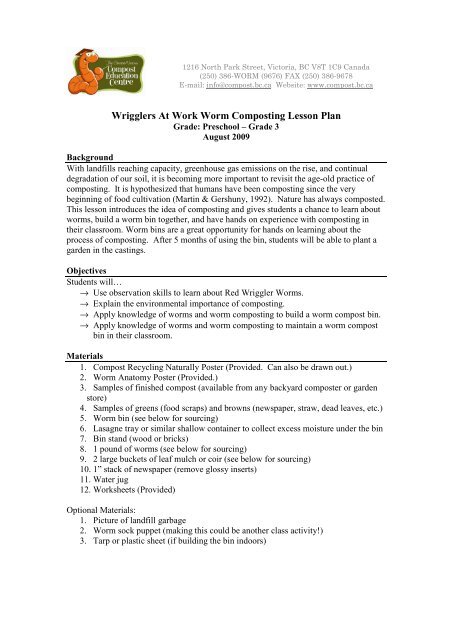 Wrigglers At Work Worm Composting Lesson Plan - The Greater ...
