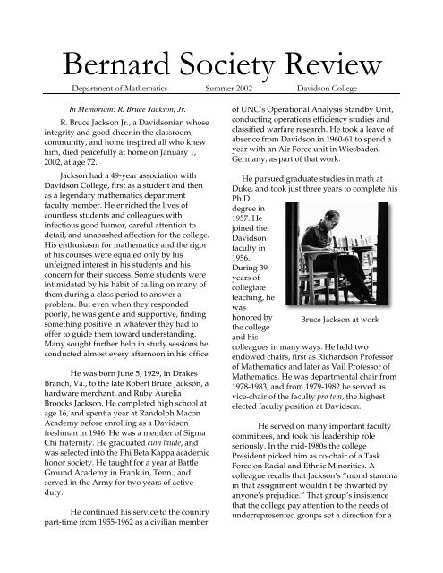 Bernard Society Review - Davidson College