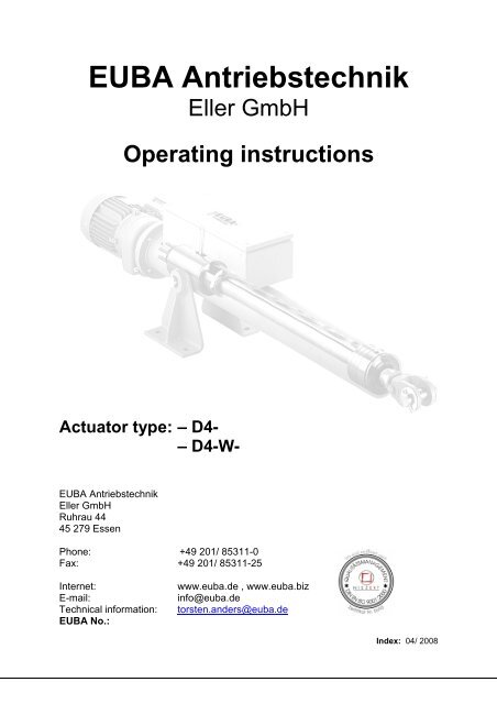 Operating manual D4  and D4w - Euba-Antriebstechnik Eller GmbH