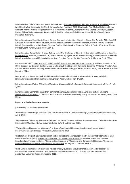 1 Rainer Bauböck: List of Academic Publications Monographs ...