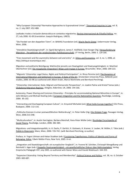 1 Rainer Bauböck: List of Academic Publications Monographs ...