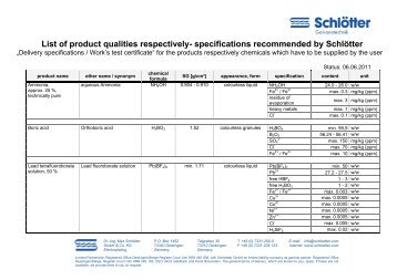 List of product qualities respectively- specifications ... - schloetter.de