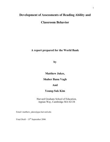 Development of Assessments of Reading Ability and Classroom ...