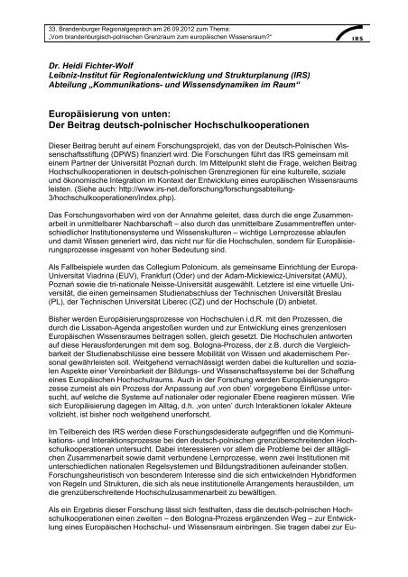 Statement von Dr. Heidi Fichter-Wolf - Institut für ...