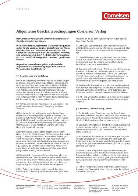 Allgemeine Geschäftsbedingungen Cornelsen Verlag