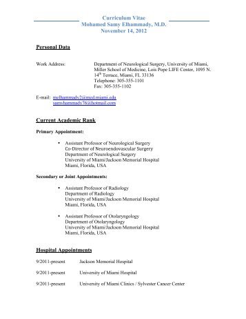 Curriculum Vitae Mohamed Samy Elhammady, MD - University of ...