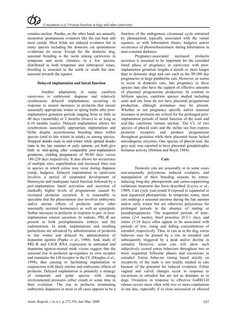 Endocrine control of ovarian function in dogs and other carnivores