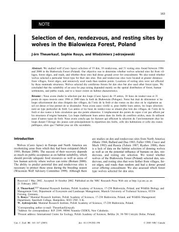 Selection of den, rendezvous, and resting sites by wolves in the ...