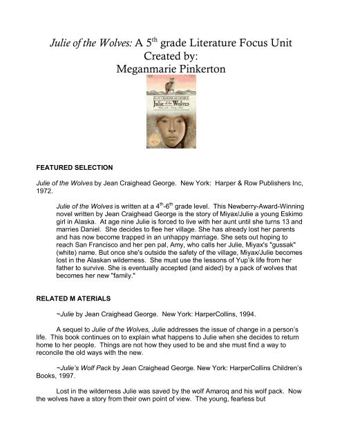 Julie Of The Wolves A 5 Grade Literature Focus Unit Created By