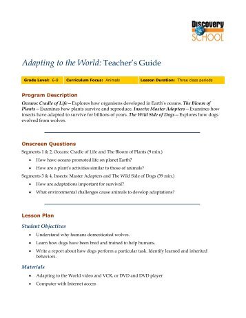 Adapting To The World: Teacher's Guide - Discovery Education