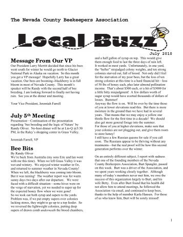 The Nevada County Beekeepers Association Message From Our VP ...
