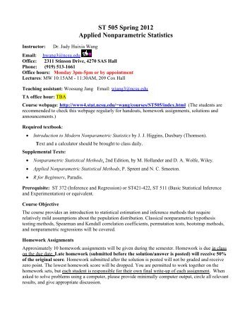 ST 505 Spring 2012 Applied Nonparametric ... - NCSU Statistics