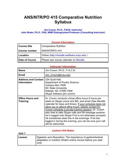 ANS/NTR/PO 415 Comparative Nutrition Syllabus - DELTA