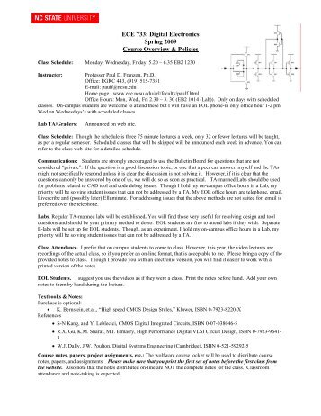 ECE 733: Digital Electronics Spring 2009 Course Overview & Policies