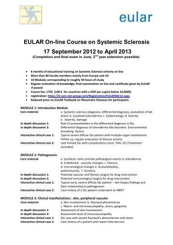 EULAR On-line Course on Systemic  Sclerosis: Sept 2011 Apr 2012