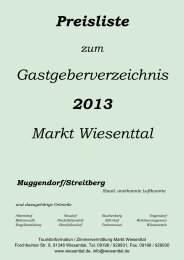 Preisliste Gastgeberverzeichnis 2013 Markt Wiesenttal