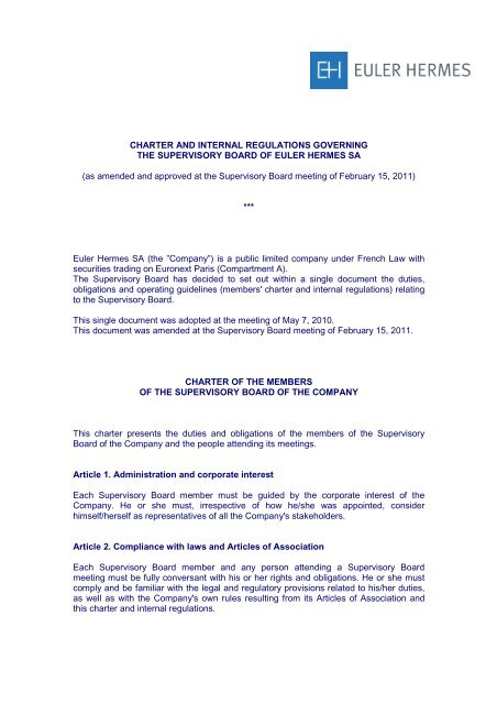 Charter and internal regulatÃ¢ÂÂions of the Supervisory - Euler Hermes