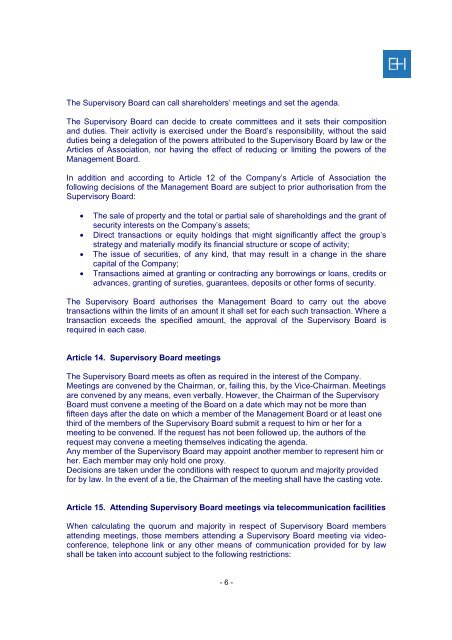 Charter and internal regulatÃ¢ÂÂions of the Supervisory - Euler Hermes