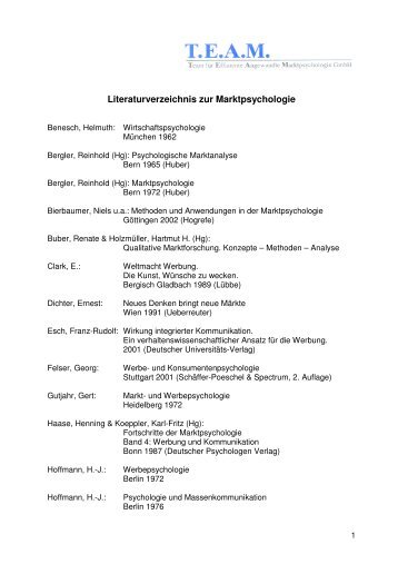 Literaturverzeichnis Marktpsychologie - TEAM Team für effiziente ...