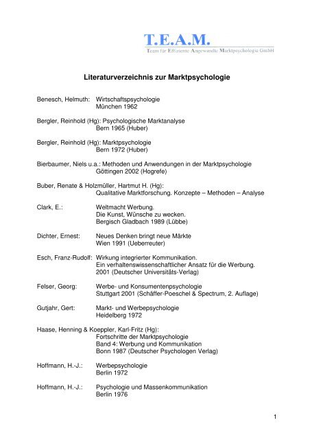 Literaturverzeichnis Marktpsychologie - TEAM Team für effiziente ...