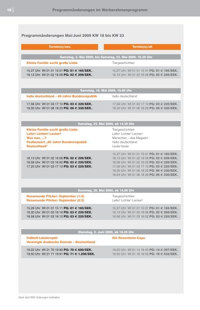 Programme und Tarife - ZDF Werbefernsehen