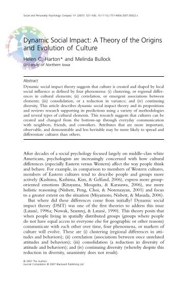 Dynamic Social Impact: A Theory of the Origins and Evolution of ...