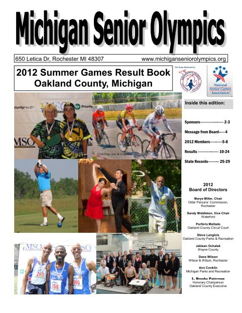 2012 Summer Results Book - Michigan Senior Olympics