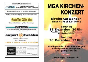 Kirche Aarwangen 19. Dezember, 20 Uhr 20. Dezember, 17 Uhr