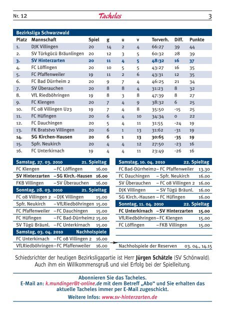 Aktuelle Ausgabe des Tacheles - SV Hinterzarten