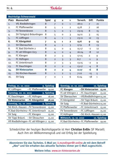 Aktuelle Ausgabe des "Tacheles" - SV Hinterzarten