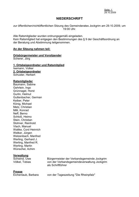 Niederschrift (öff. Teil) - Verbandsgemeinde Jockgrim