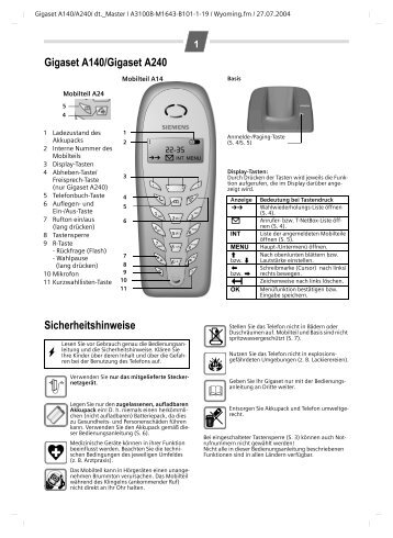 Gigaset A140/Gigaset A240 Sicherheitshinweise $ ÃÂ