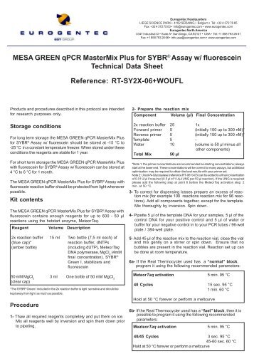 MESA GREEN qPCR MasterMix Plus for SYBR ... - AnaSpec, Inc.