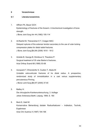 6 Verzeichnisse 6.1 Literaturverzeichnis 1. Alffram PA, Bauer GCH ...