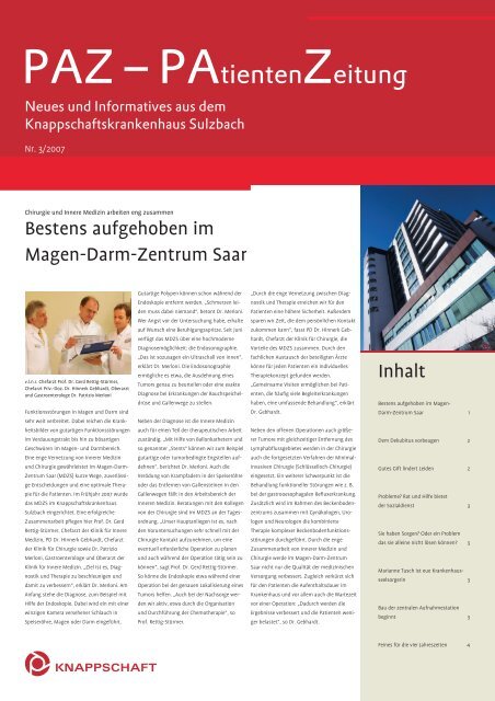 Bestens aufgehoben im Magen-Darm-Zentrum Saar Inhalt