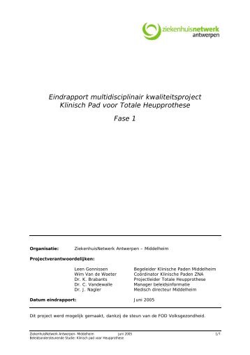 Eindrapport multidisciplinair kwaliteitsproject Klinisch Pad voor ...