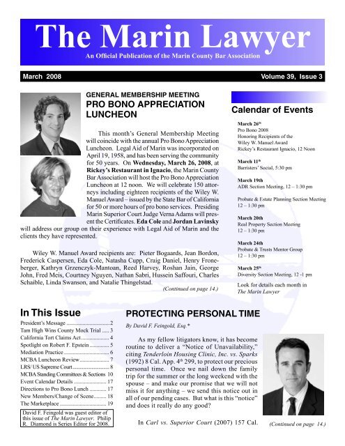 The Marin Lawyer The Marin Lawyer - Marin County Bar Association