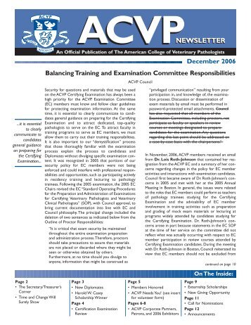 Dec 2006 Newsletter - American College of Veterinary Pathologists