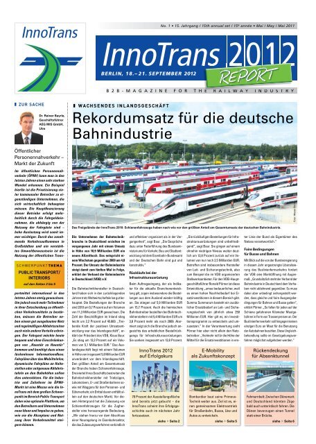 Rekordumsatz für die deutsche Bahnindustrie - InnoTrans