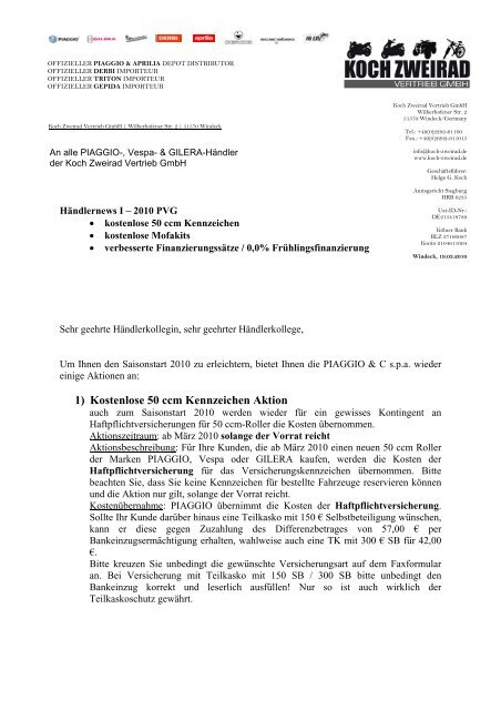Fax-Formular Versicherung - Koch Zweirad Vertrieb GmbH