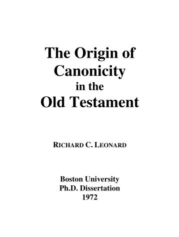 The Origin of Canonicity Old Testament