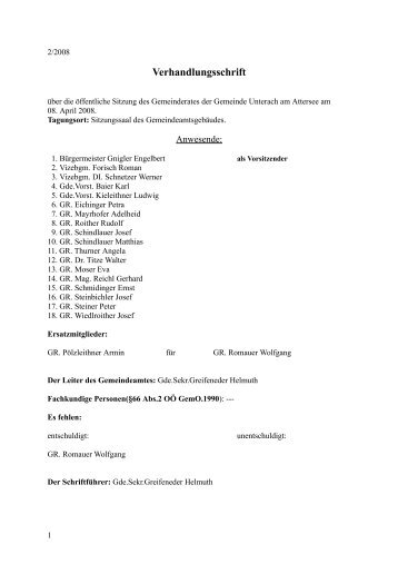 Gemeinderats-Protokoll 2/2008 - (Ã–VP) Unterach am Attersee