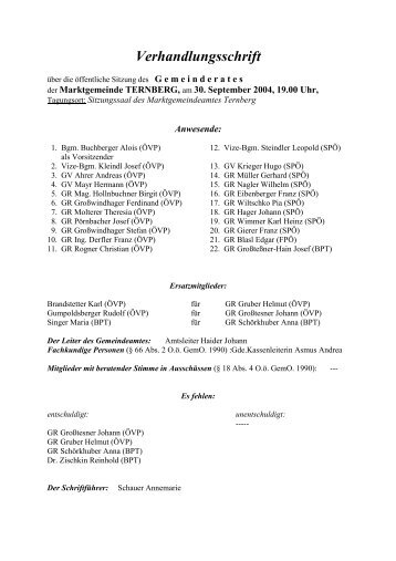 Gemeinderatssitzung 30. September 2004 (321 KB) - .PDF - Ternberg