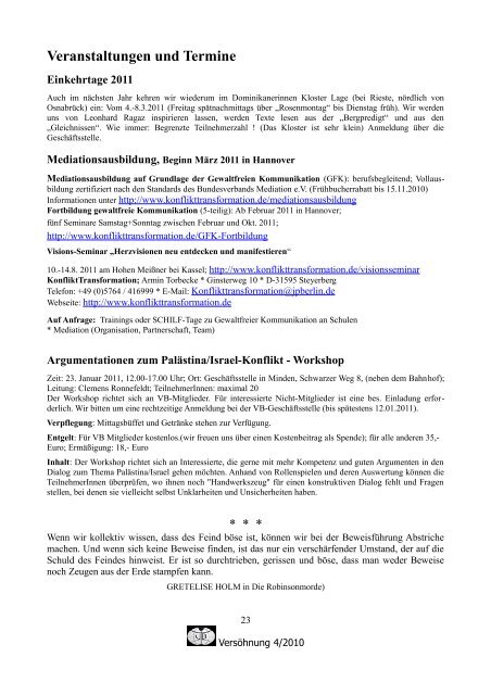 Rundbrief 4/2010 - Internationaler Versöhnungsbund