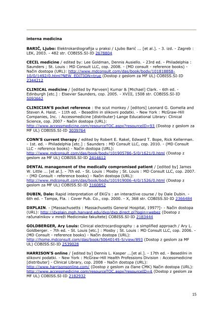 Katalog učbenikov 2010 / 2011 - Medicinska fakulteta - Univerza v ...