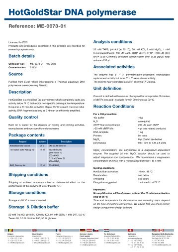 HotGoldStar DNA polymerase - Eurogentec