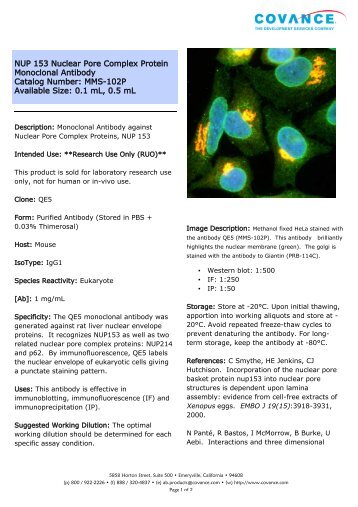 NUP 153 Nuclear Pore Complex Protein Monoclonal ... - Eurogentec