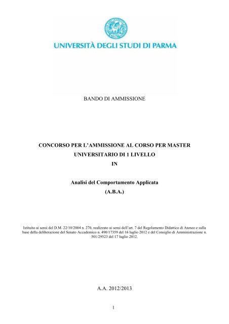 Bando Master Analisi del Comportamento Applicata 2012-2013